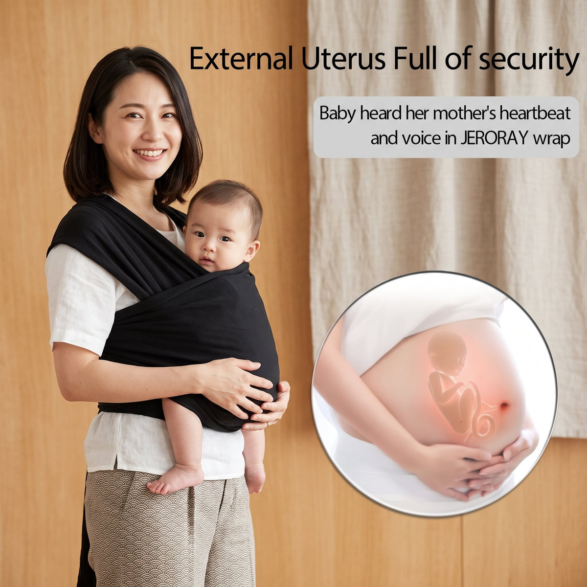 ELSVIN Soft Breathable Baby Wrap Carrier – Black – additional view