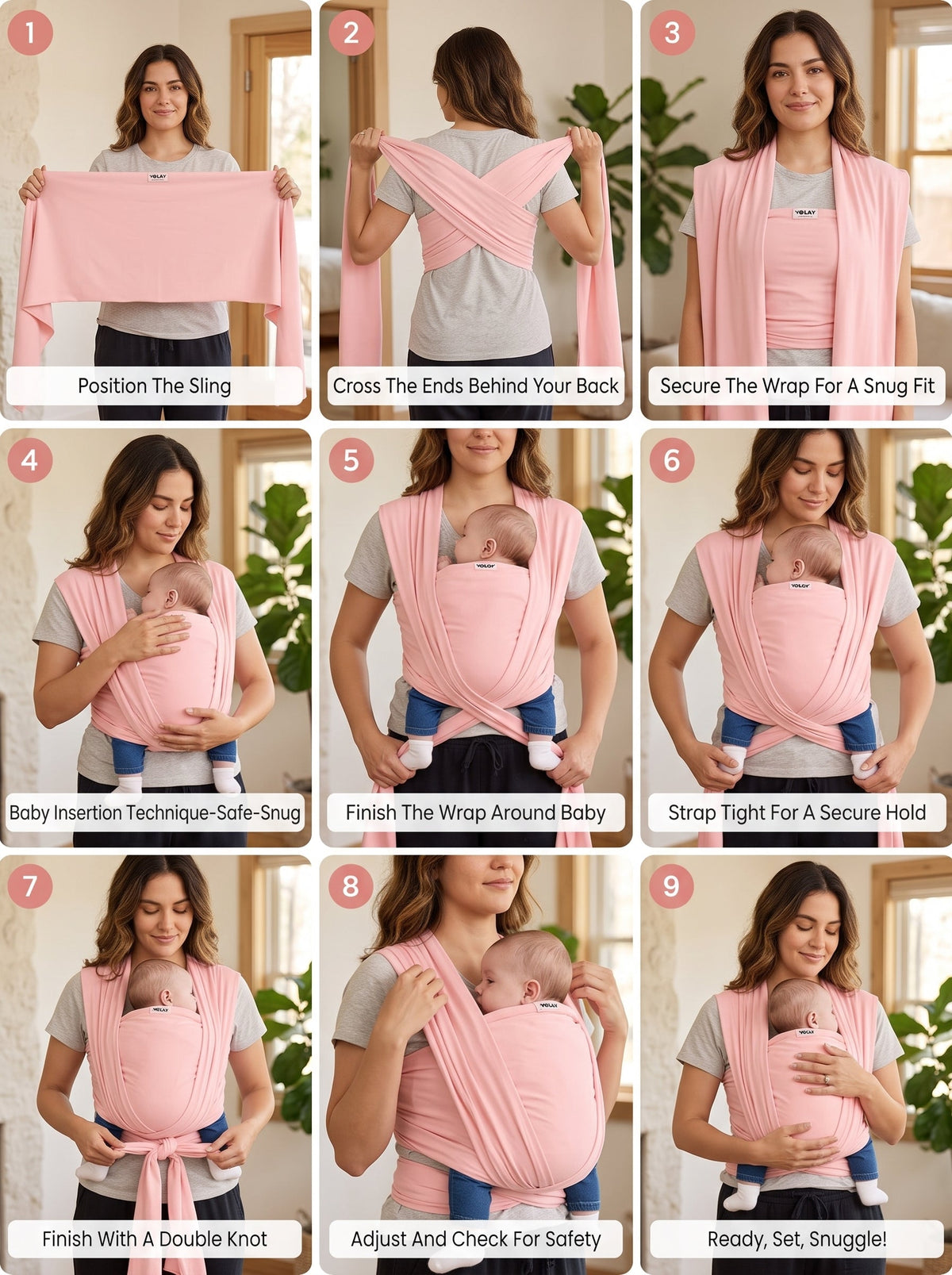 ELSVIN Adjustable Baby Wrap Carrier and Sling – Pink – additional view