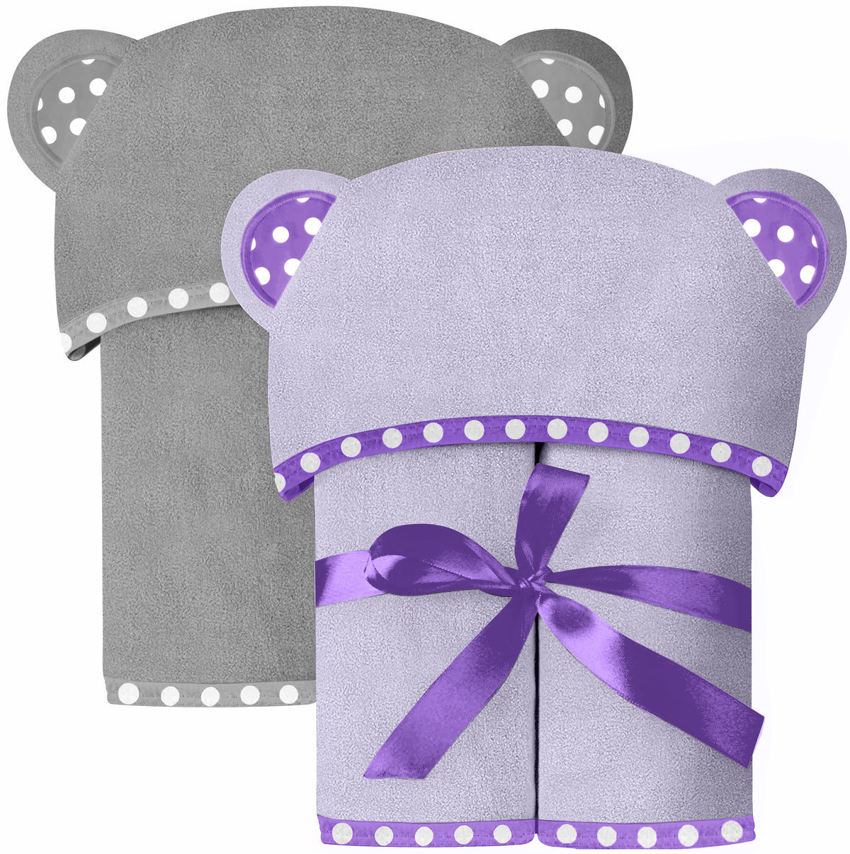 Purple and Grey | Purple and grey hooded baby towel set