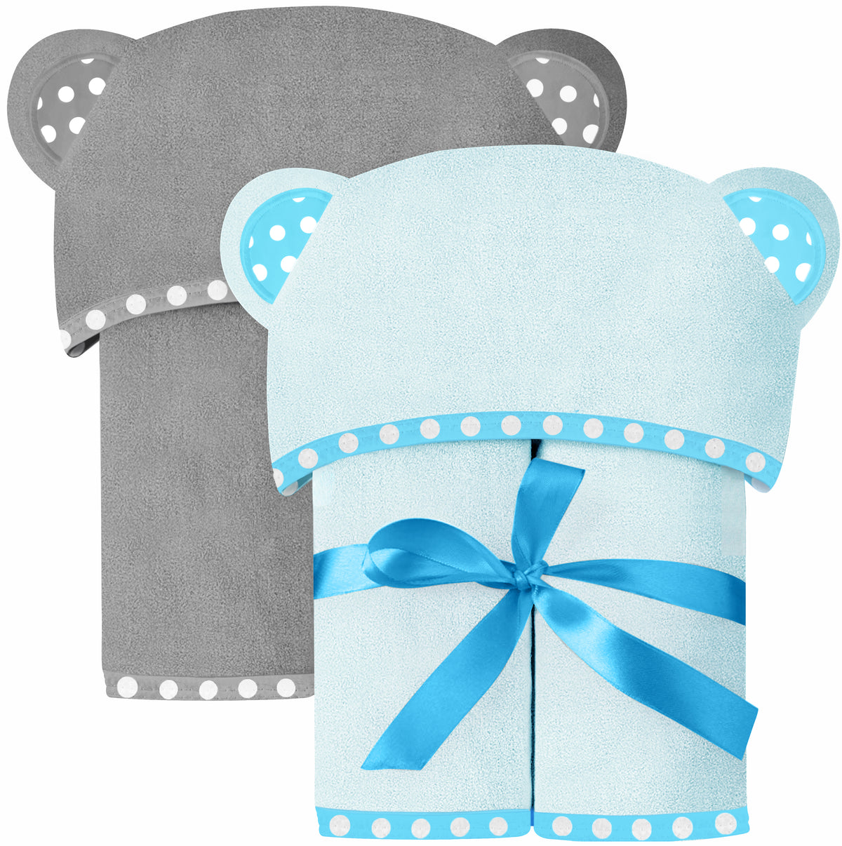 Blue and Grey | Blue and grey hooded baby towel set