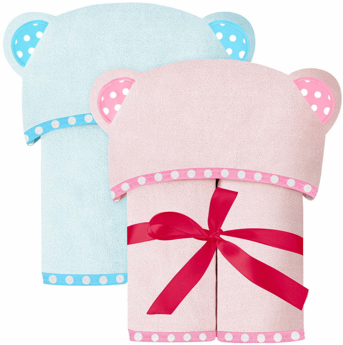Pink and Blue | Pink and blue hooded baby towel set