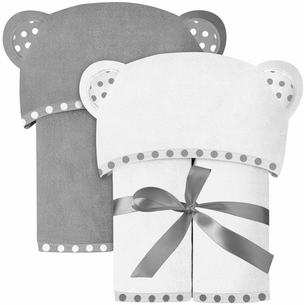 White and Grey | White and grey hooded baby towel set