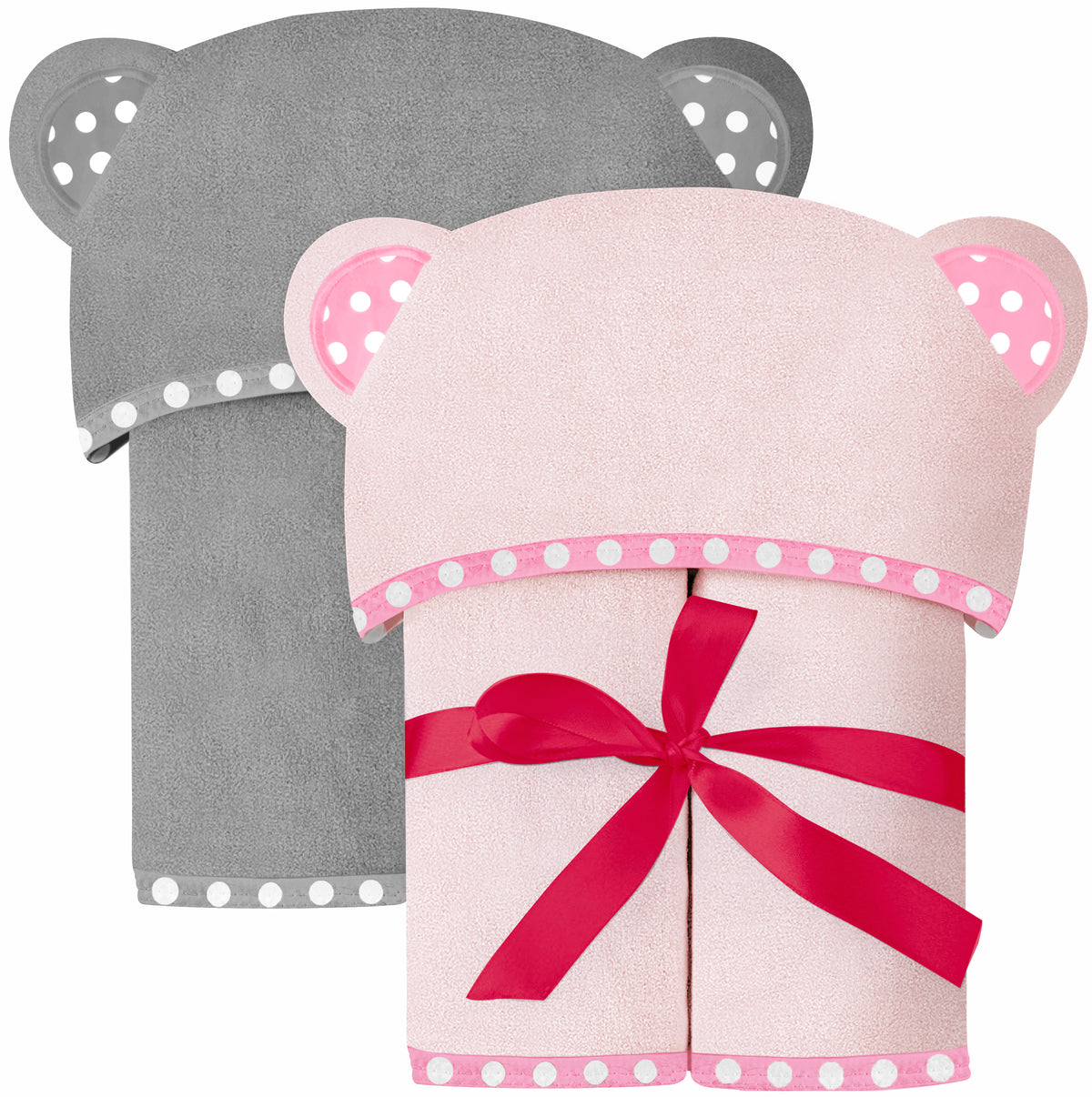 Pink and Grey | Pink and grey hooded baby towel set