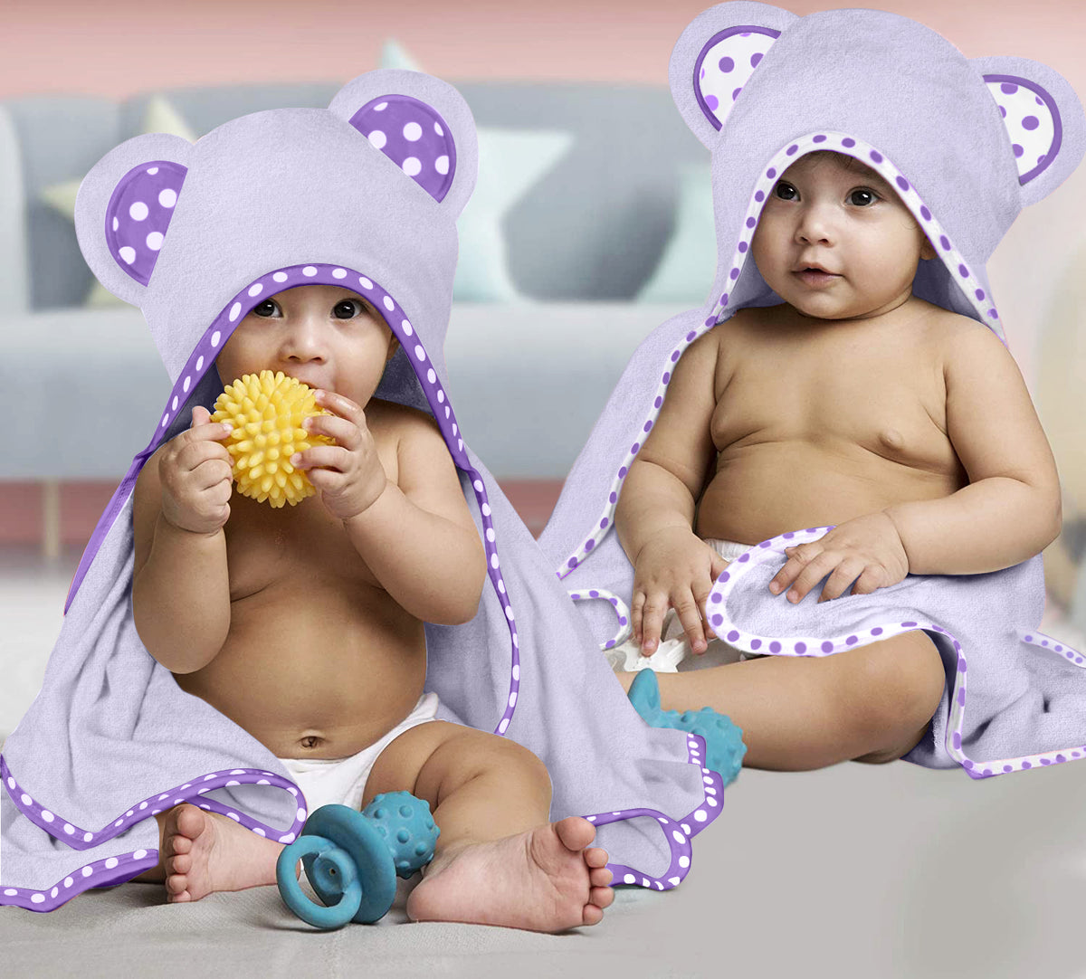 Purple | Purple hooded baby towel set