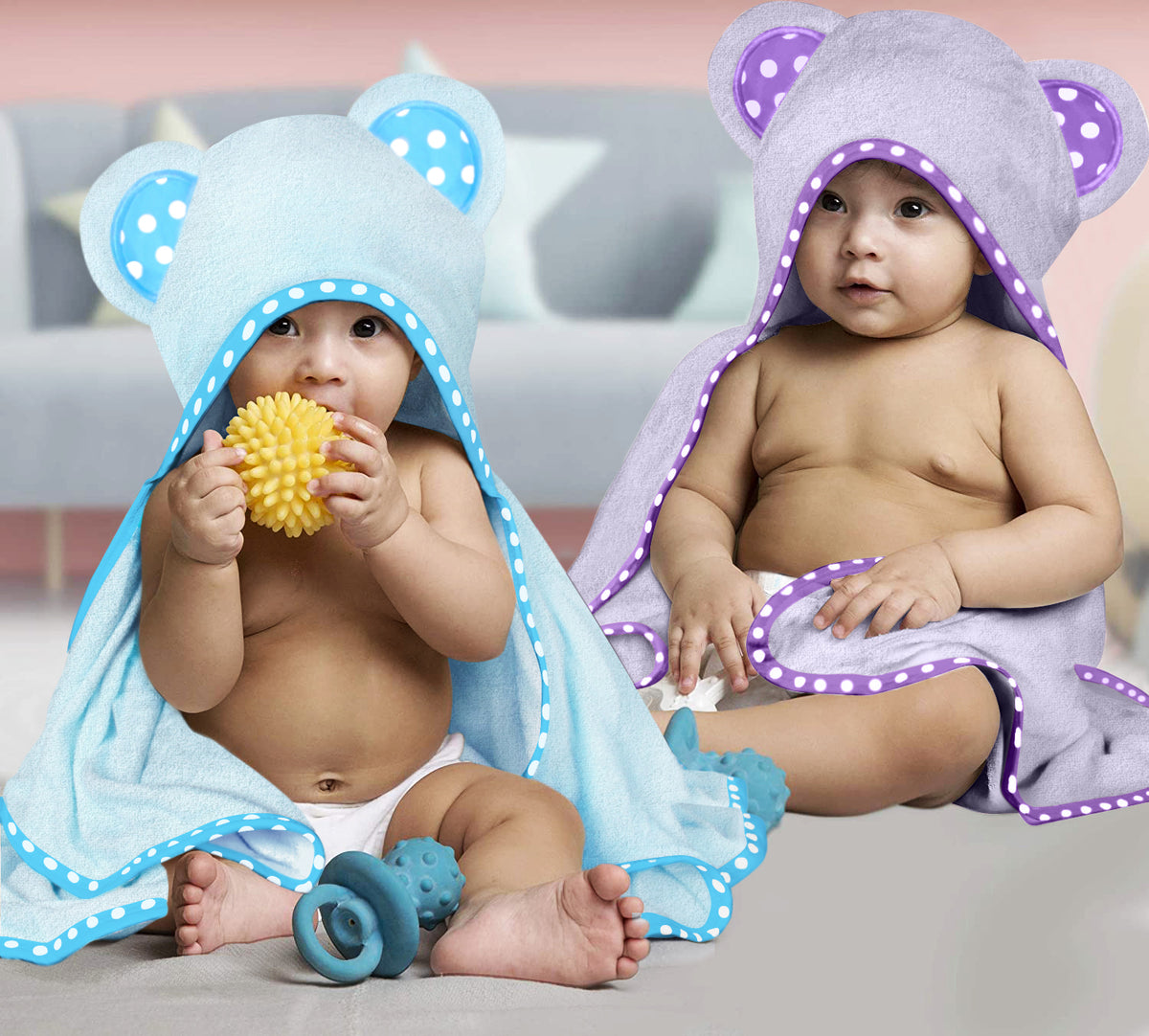 Blue and Purple | Blue and purple hooded baby towel set