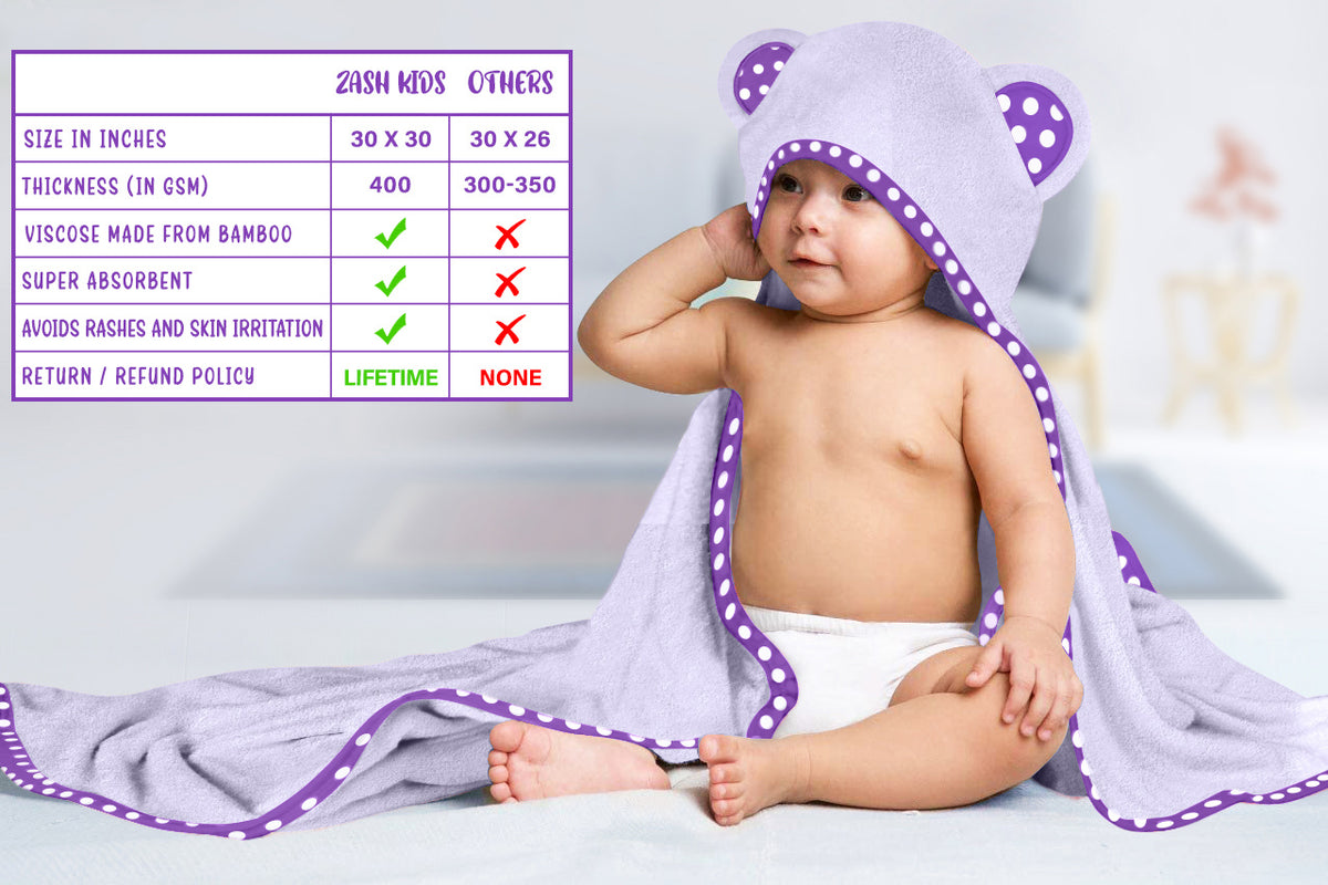 Purple and Grey | Purple and grey hooded baby towel set