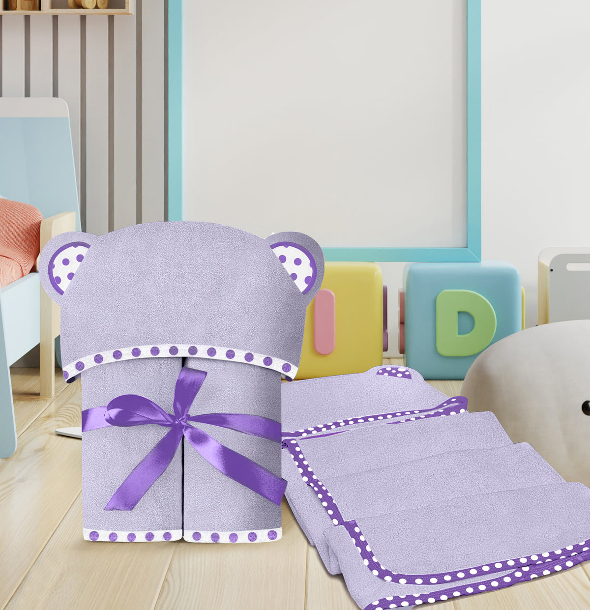 Purple | Purple hooded baby towel set