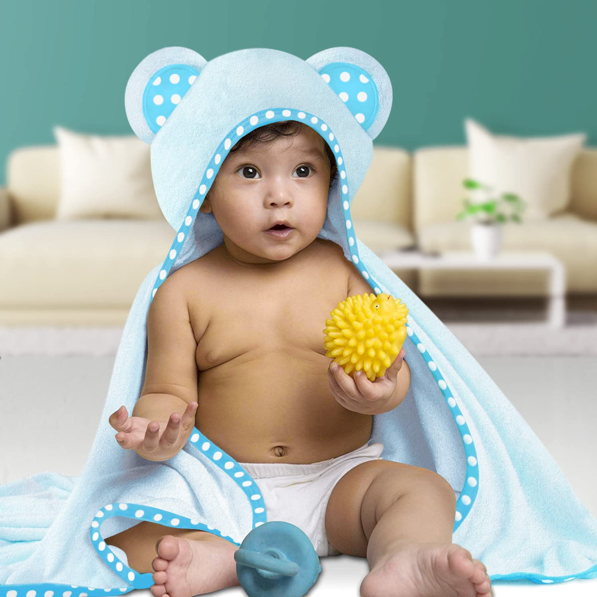 Blue | Blue hooded baby towel set