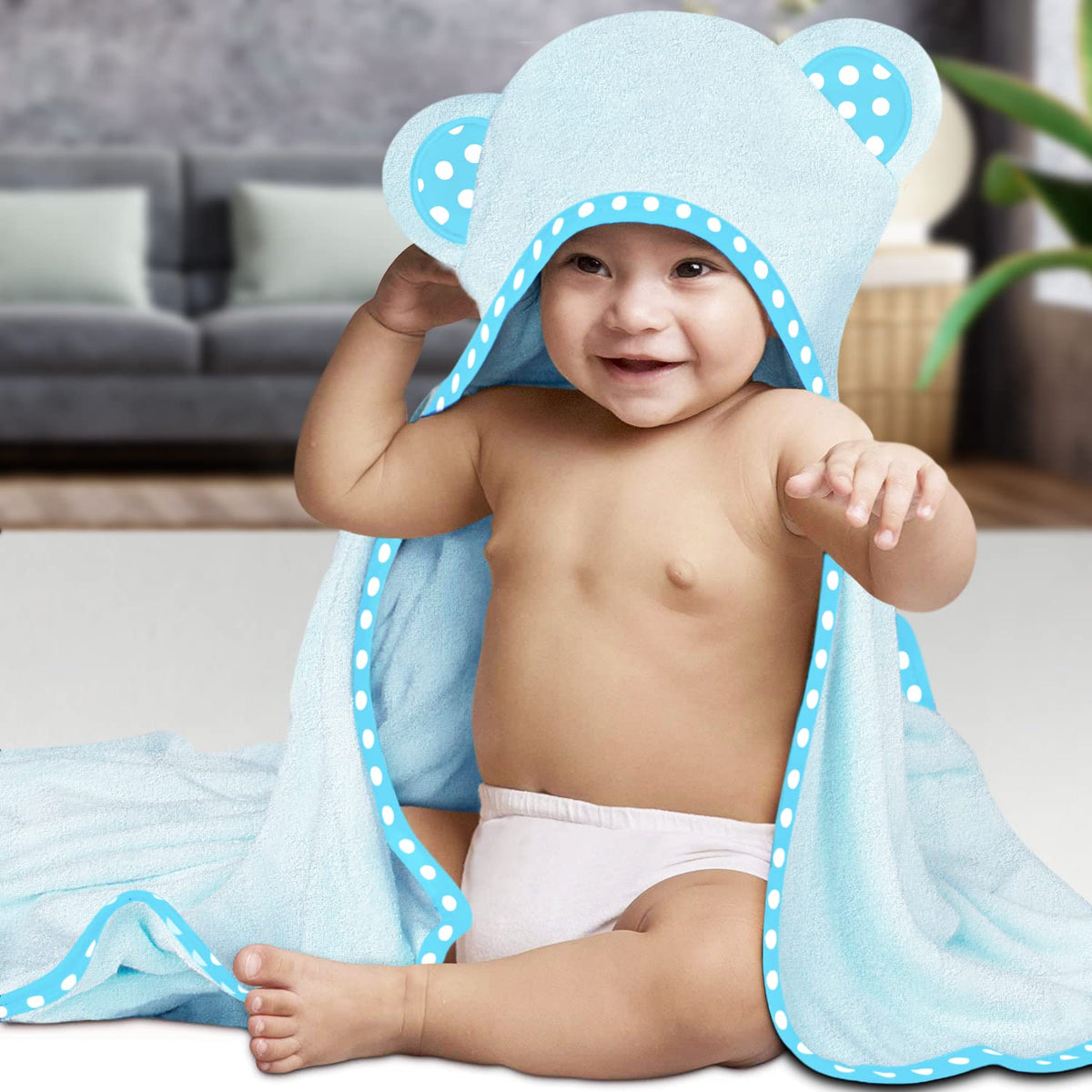 White and Blue | White and blue hooded baby towel set