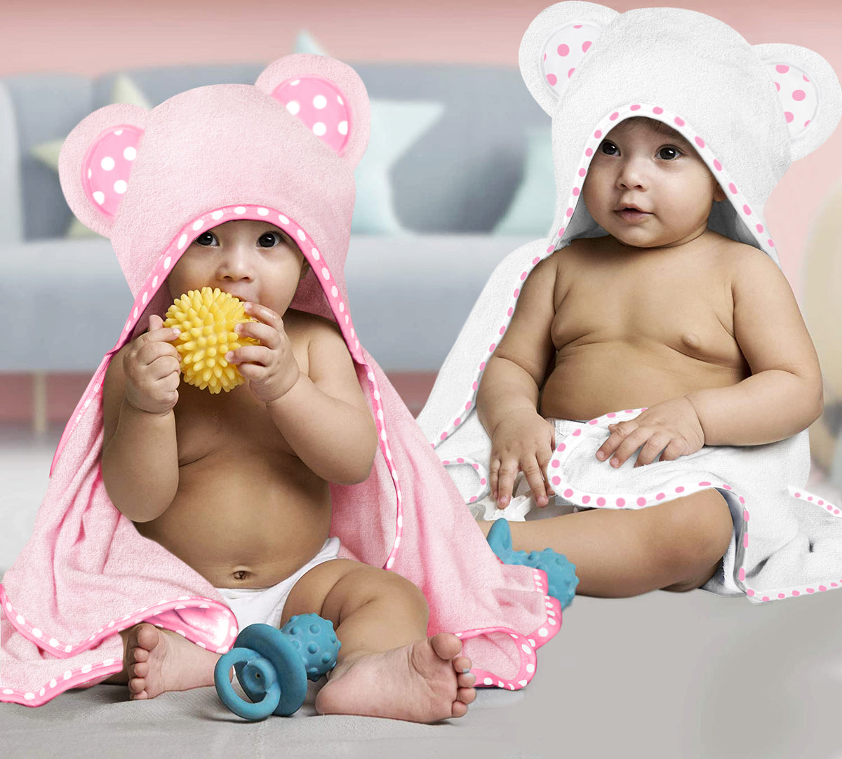 White and Pink | White and pink hooded baby towel set
