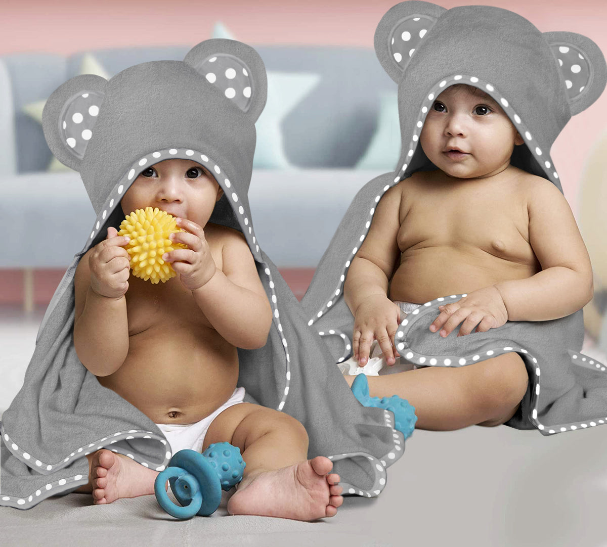 Grey | Grey hooded baby towel set