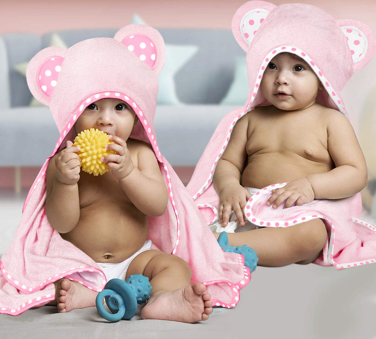 Pink | Pink hooded baby towel set