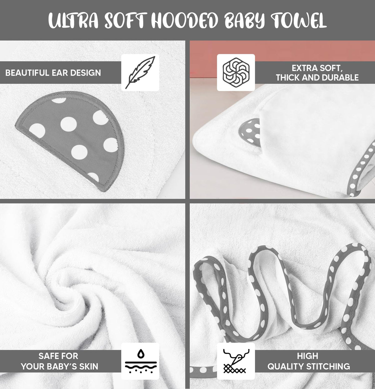 White | White hooded baby towel set
