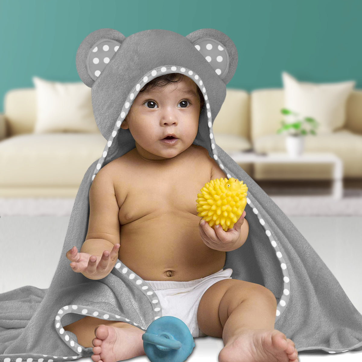 Blue and Grey | Blue and grey hooded baby towel set