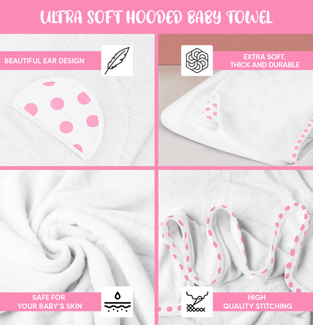 White and Pink | White and pink hooded baby towel set