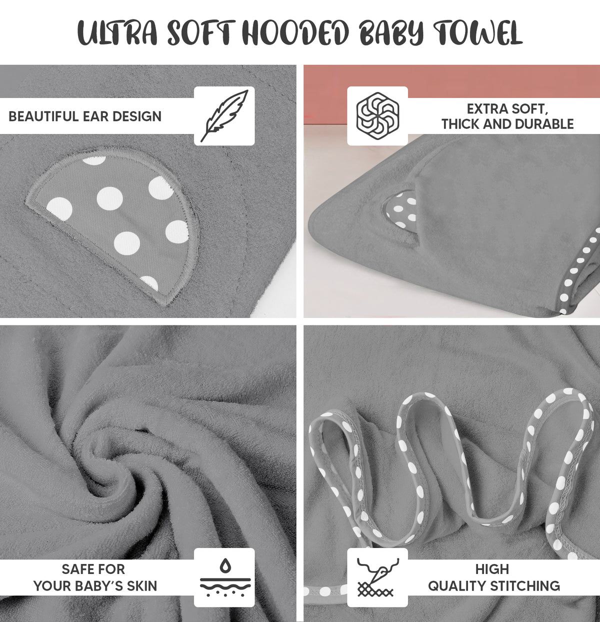 Grey | Grey hooded baby towel set