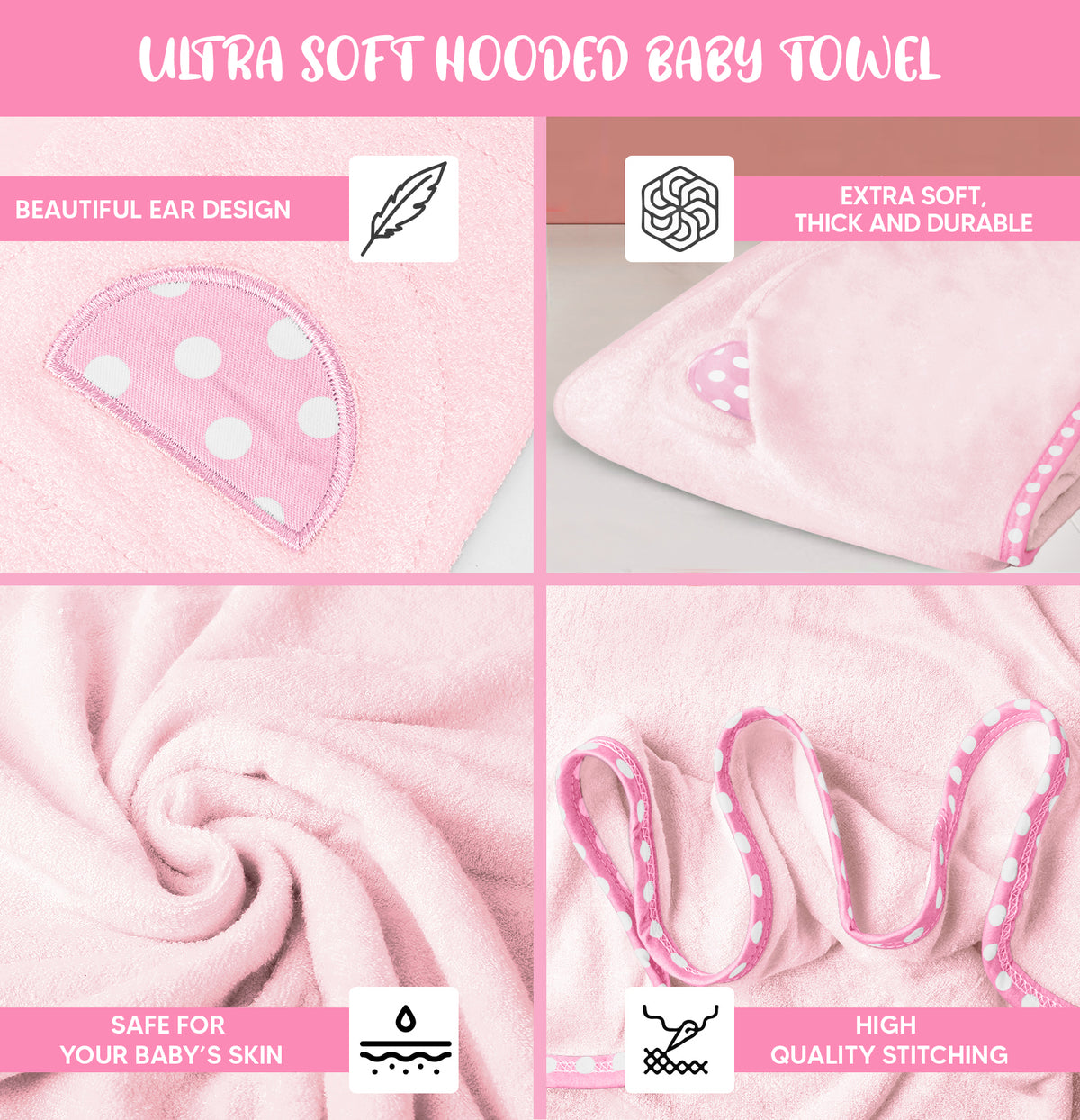 Pink | Pink hooded baby towel set