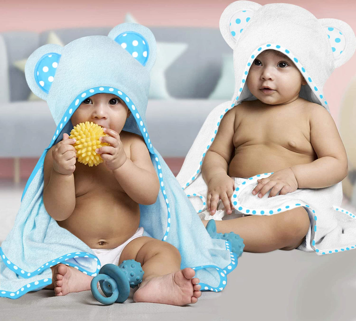 White and Blue | White and blue hooded baby towel set