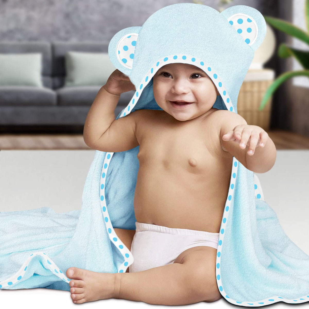 Blue | Blue hooded baby towel set