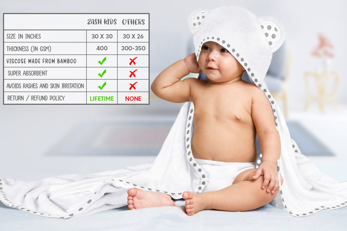 White and Grey | White and grey hooded baby towel set