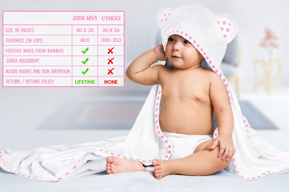 White and Pink | White and pink hooded baby towel set