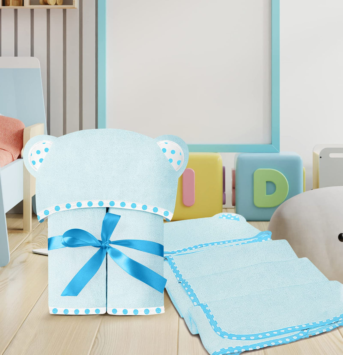 Blue | Blue hooded baby towel set