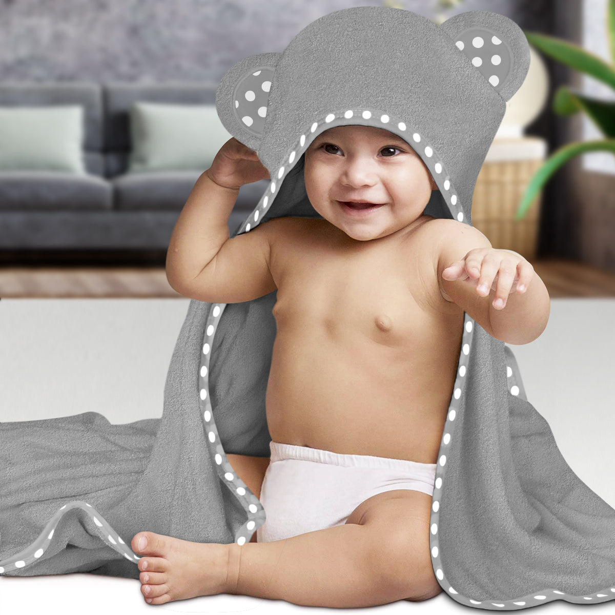 White and Grey | White and grey hooded baby towel set