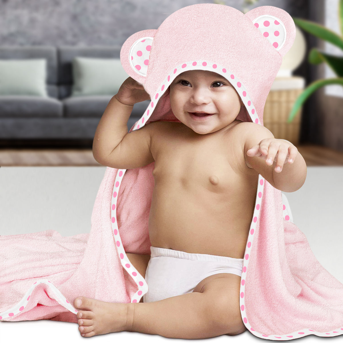 Pink | Pink hooded baby towel set