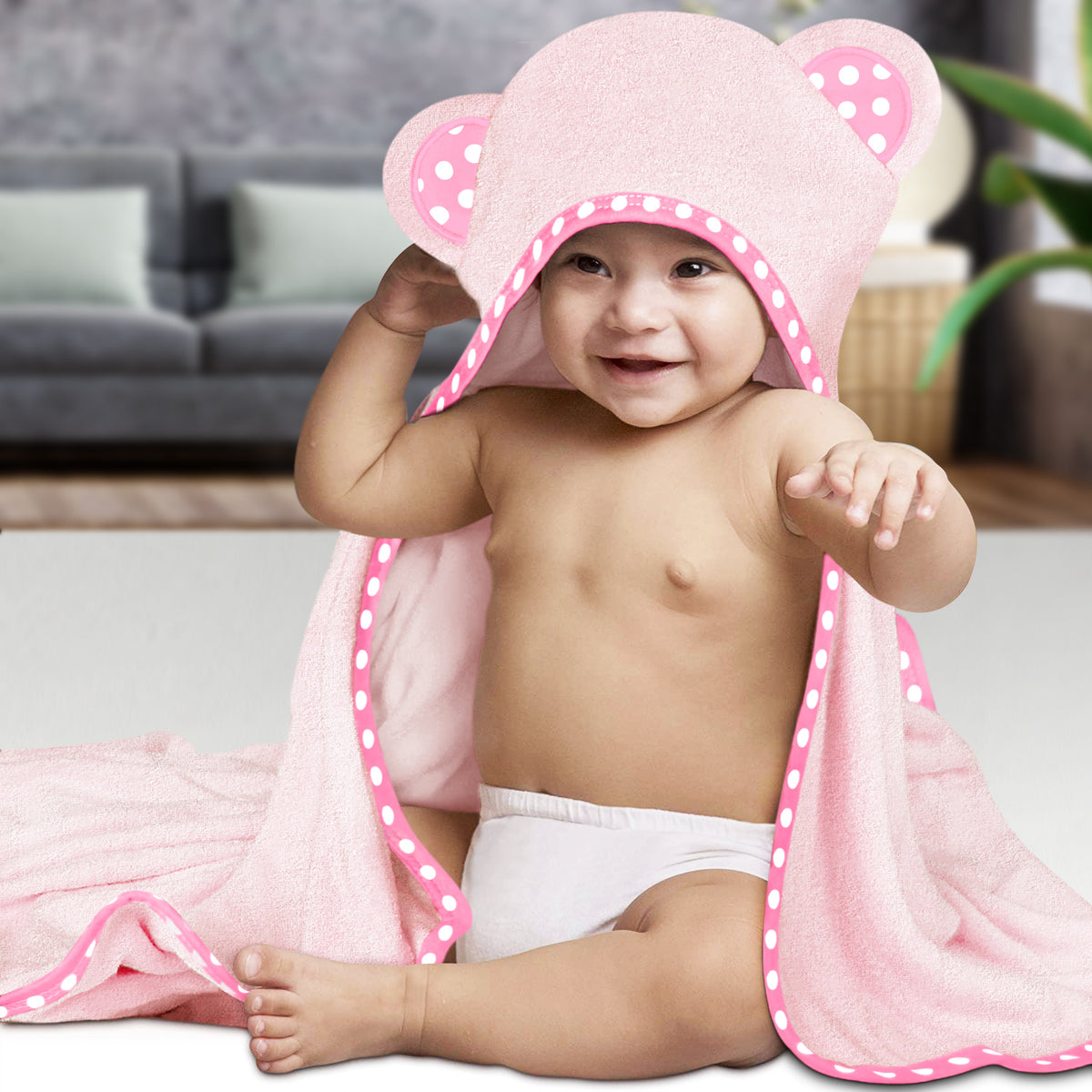 White and Pink | White and pink hooded baby towel set