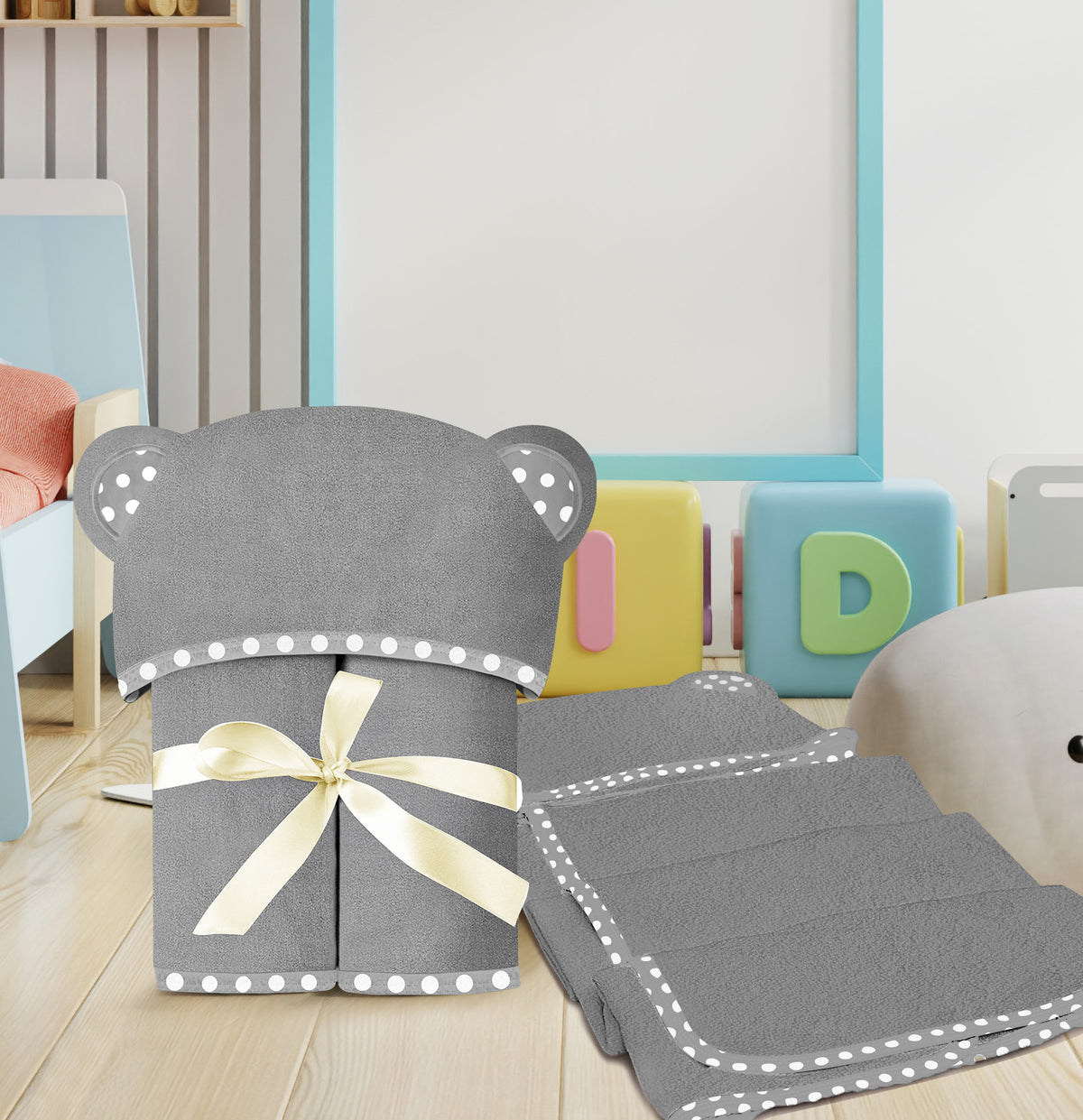 Grey | Grey hooded baby towel set