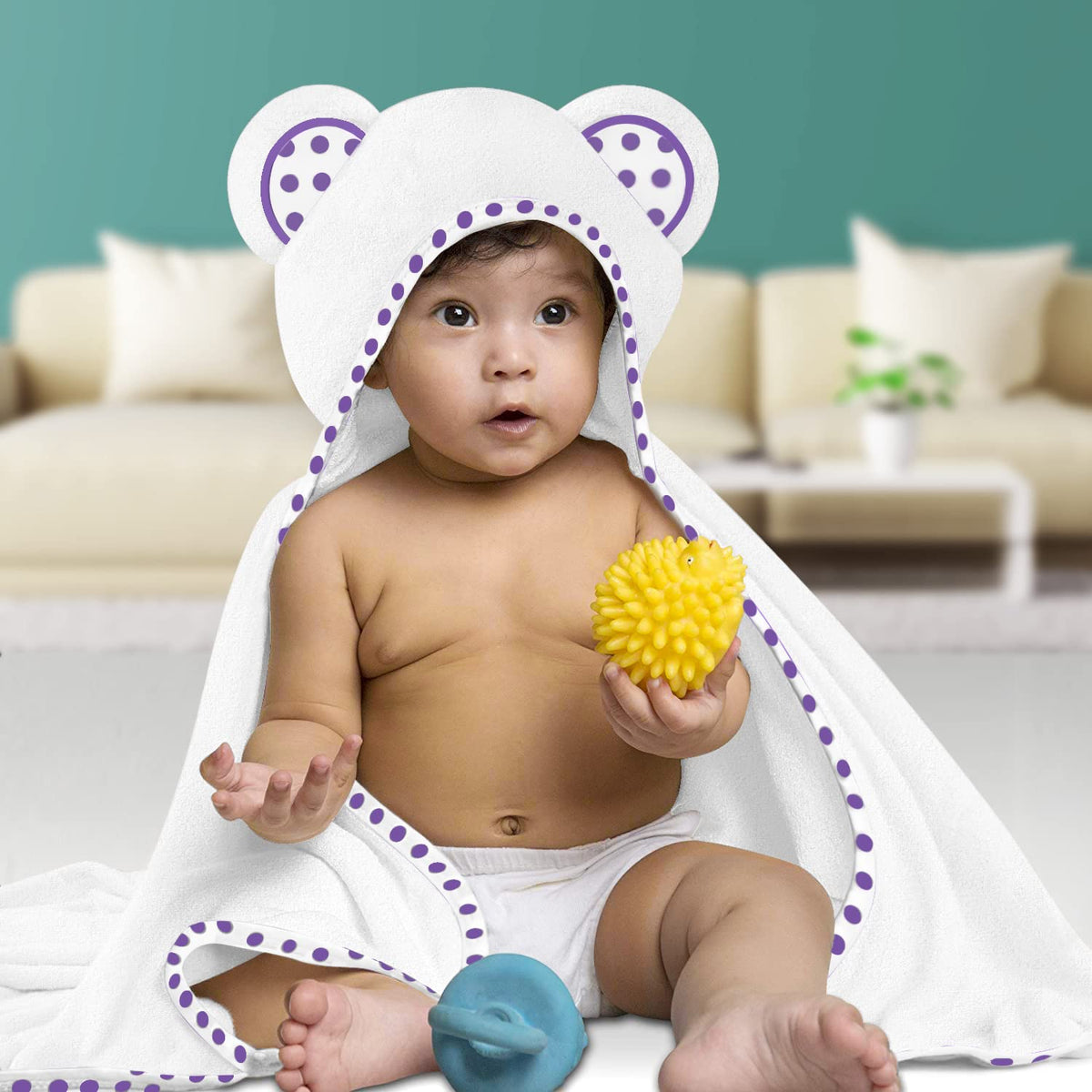 White and Purple | White and purple hooded baby towel set