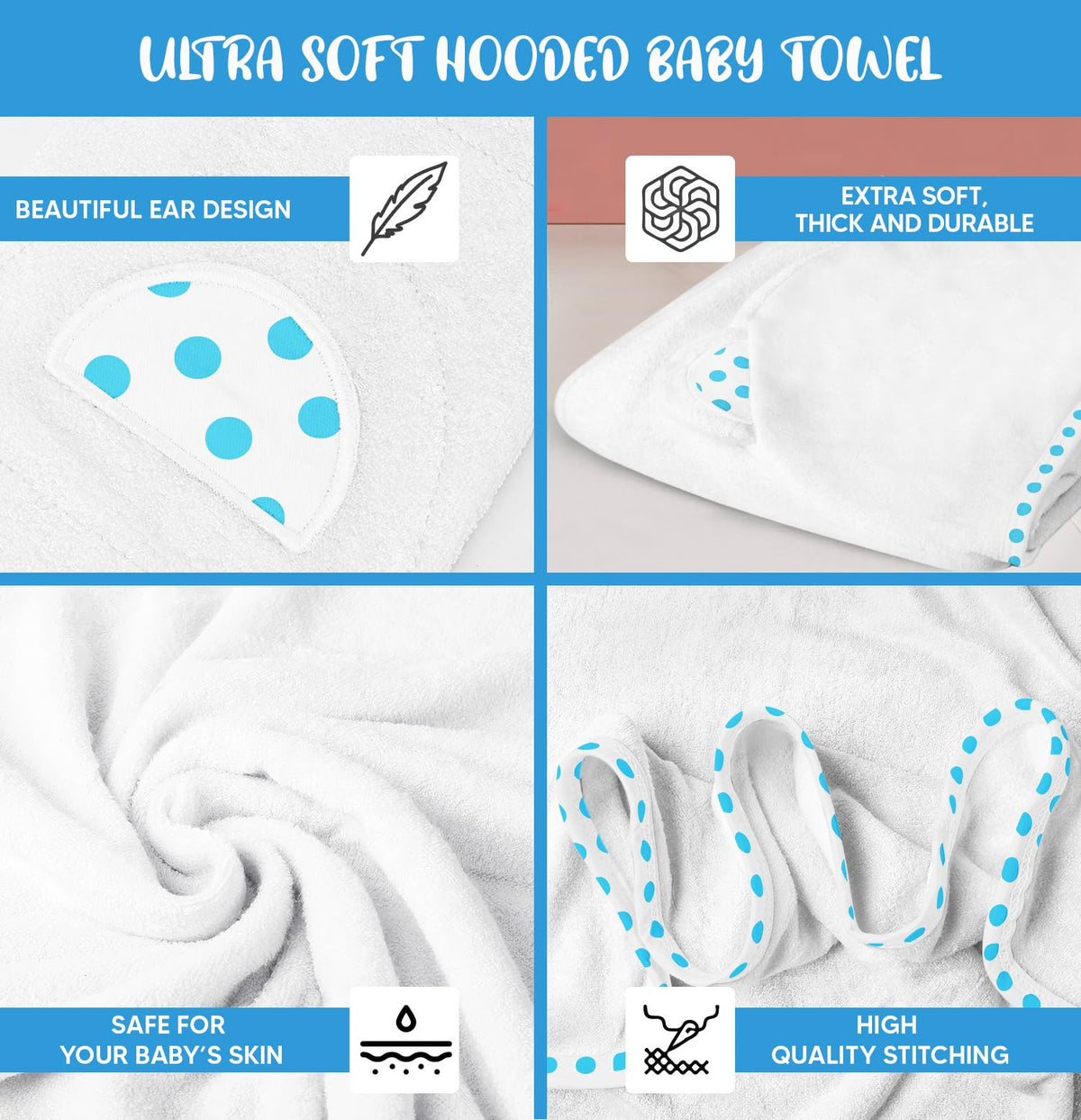 White and Blue | White and blue hooded baby towel set