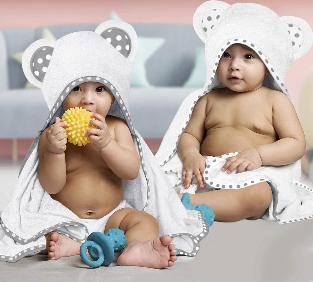 White | White hooded baby towel set