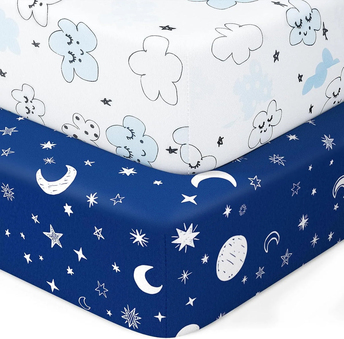 Baby Crib Sheets 2 Pack for Boys and Girls Fit for Standard Crib Toddler Mattress Breathable Soft Microfiber Baby Sheet 28x52x8in (Starry Sky & Clouds)