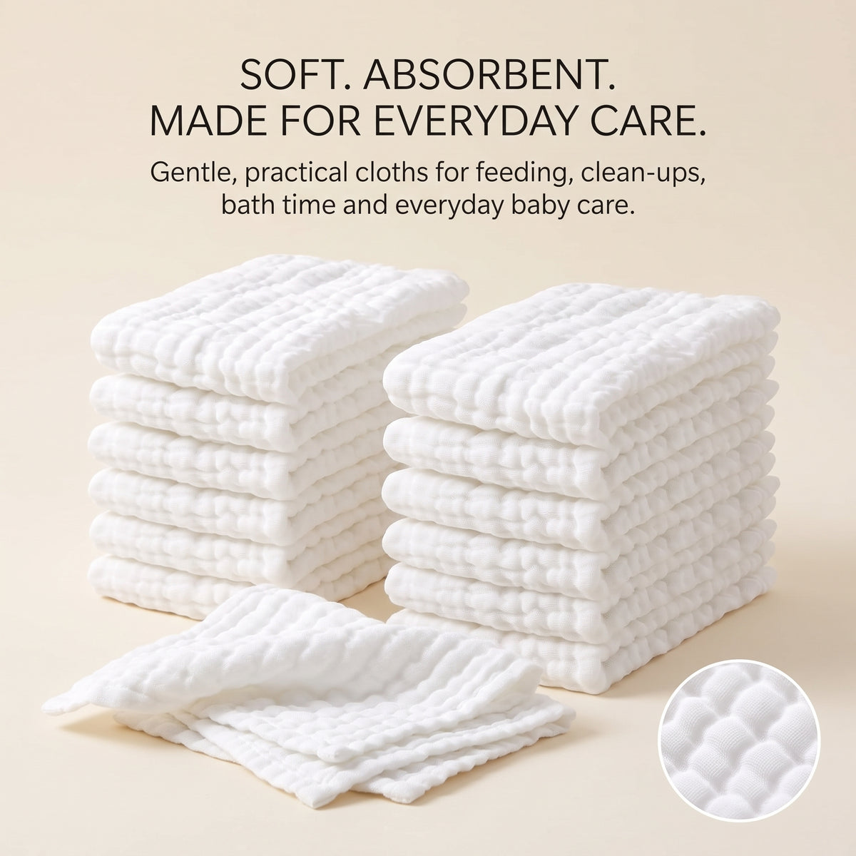 ELSVIN 12-Pack White Cotton Muslin Burp Cloths – 20 x 10 Inch