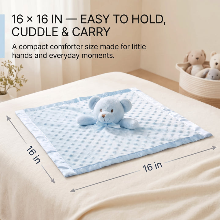 ELSVIN Blue Teddy Bear Lovey Security Blanket – 16 x 16 Inch
