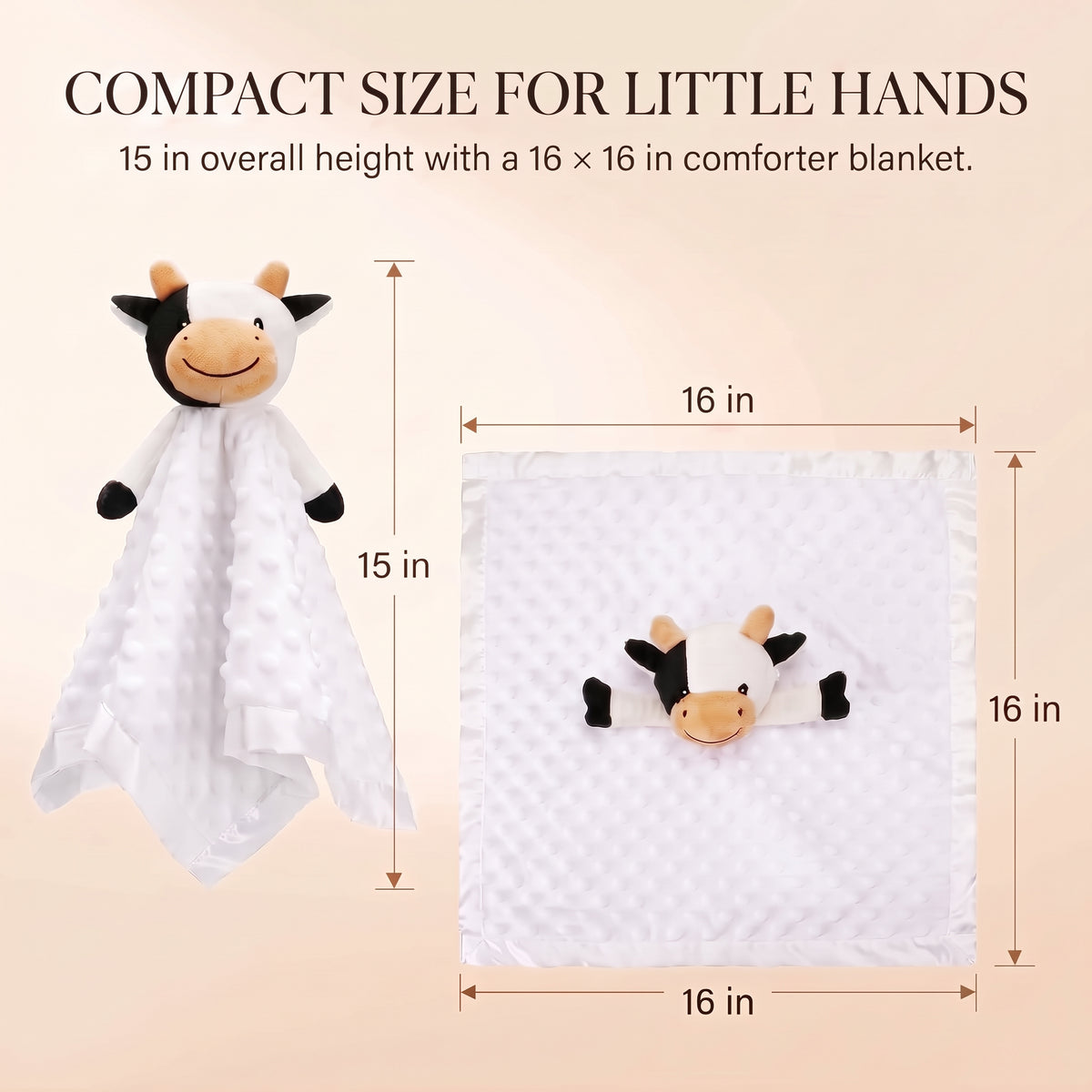 ELSVIN Cow Baby Security Blanket Lovey – 16 x 16 Inch