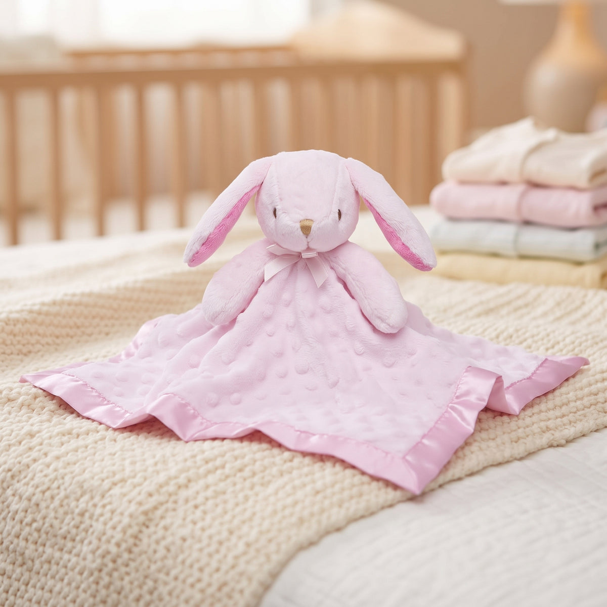 ELSVIN Pink Bunny Baby Security Blanket – 16 x 16 Inch