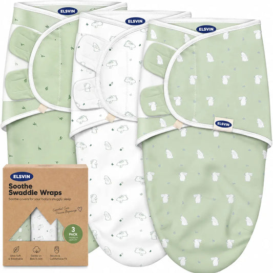 ELSVIN 3-Pack Organic Baby Swaddles for Newborns, Infant, Bunnies, 0-3M Soft Organic Cotton, Breathable Newborn Swaddle for Baby Girls, Boys, Sleep Sack, Nursery Swaddling Blankets