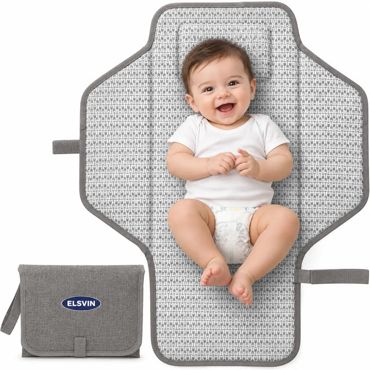 ELSVIN Portable Changing Pad for Baby, Travel Large 26x21 (Classic Gray)     Wipeable, Waterproof Foldable Baby Diaper Changing Mat for Diaper Bag, Caddy, Car, Bed, Newborn, Compact Changer Mat Station