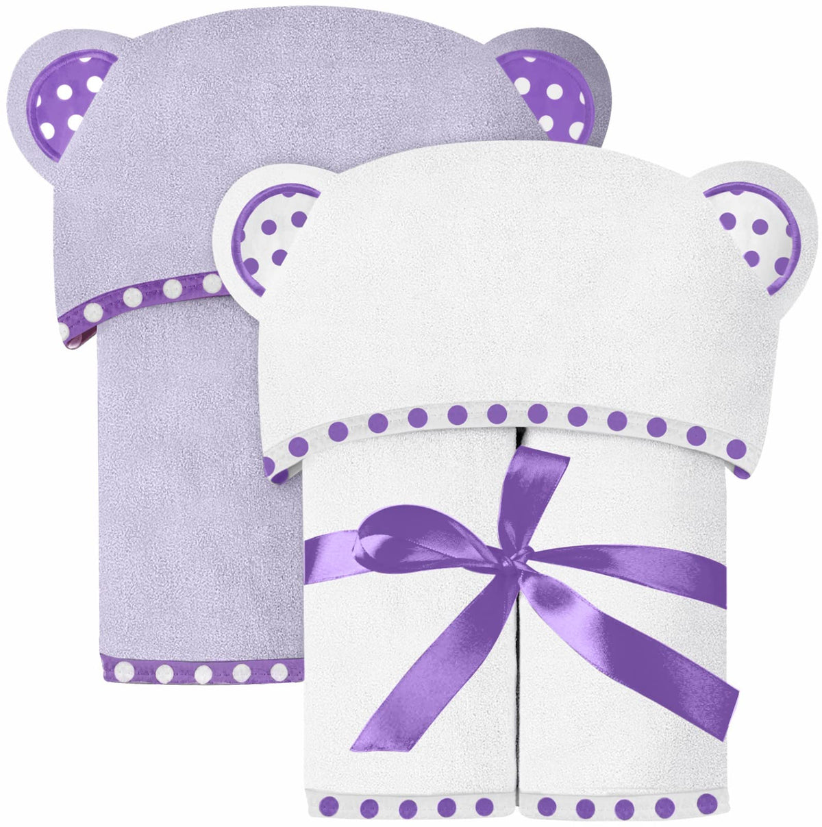 White and Purple | White and purple hooded baby towel set