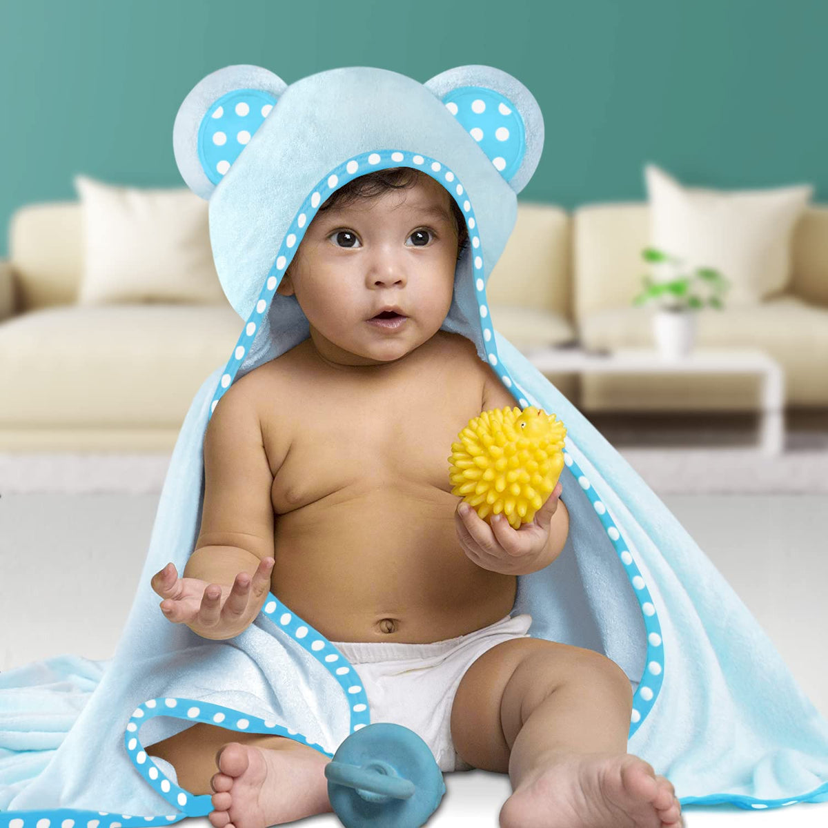 White and Blue | White and blue hooded baby towel set