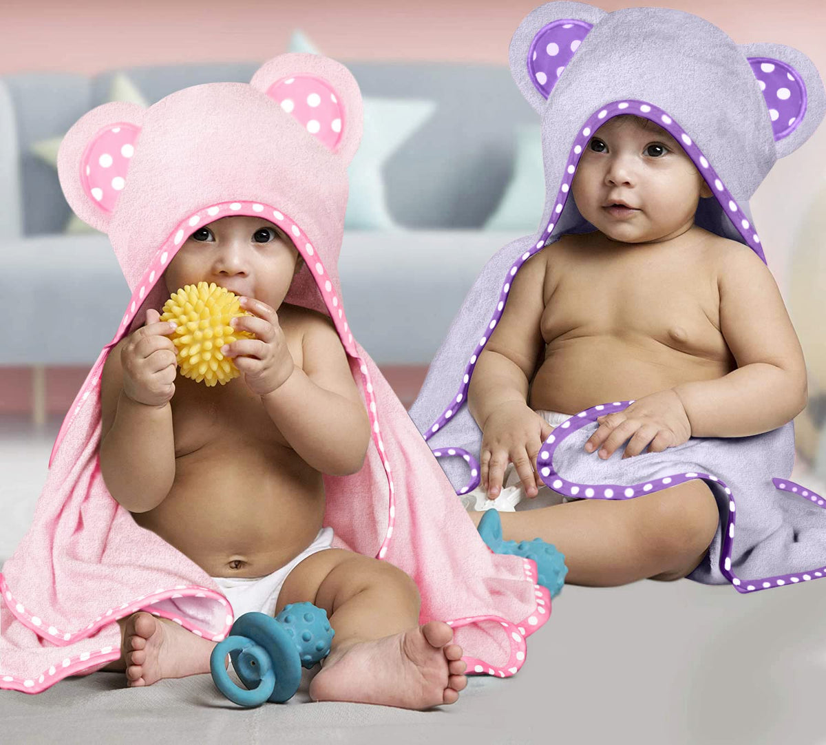 Purple and Pink | Purple and pink hooded baby towel set