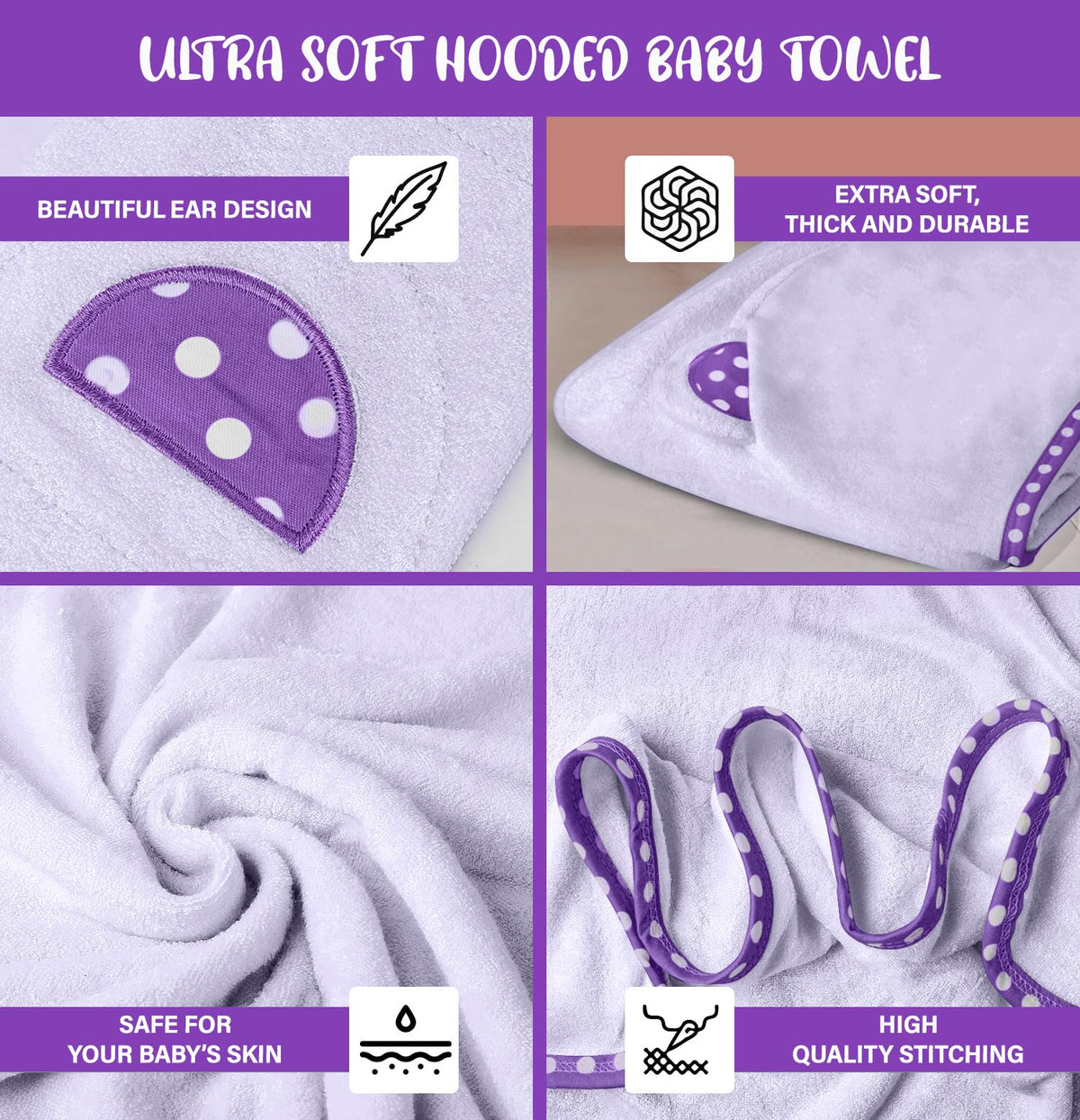 Purple and Pink | Purple and pink hooded baby towel set