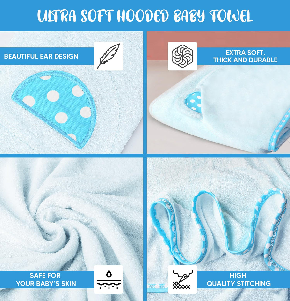 Blue | Blue hooded baby towel set
