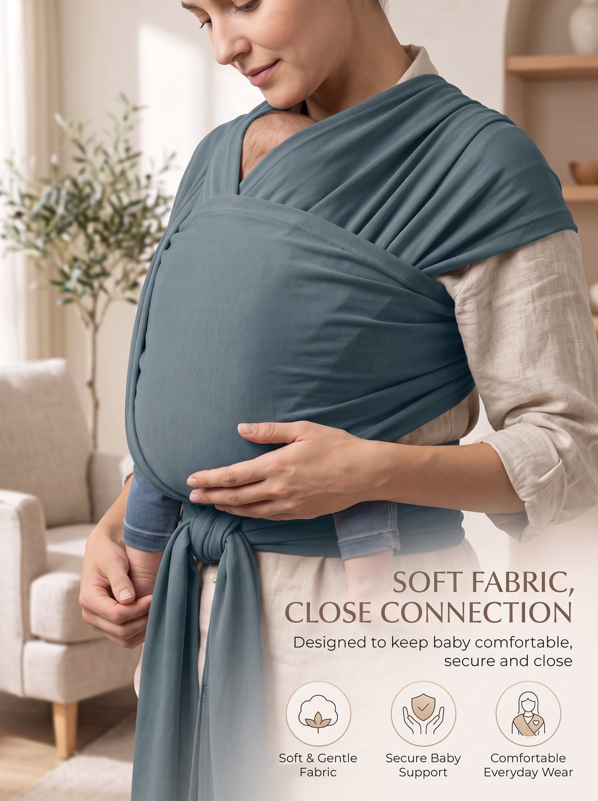 ELSVIN Adjustable Baby Wrap Carrier and Sling – Dark Grey – additional view