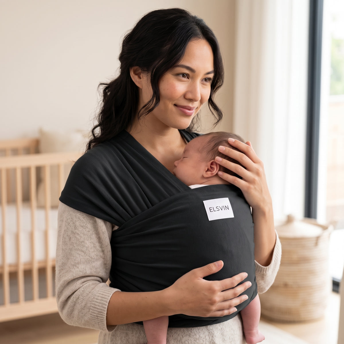 ELSVIN Lightweight Cotton Blend Baby Wrap Sling – Black