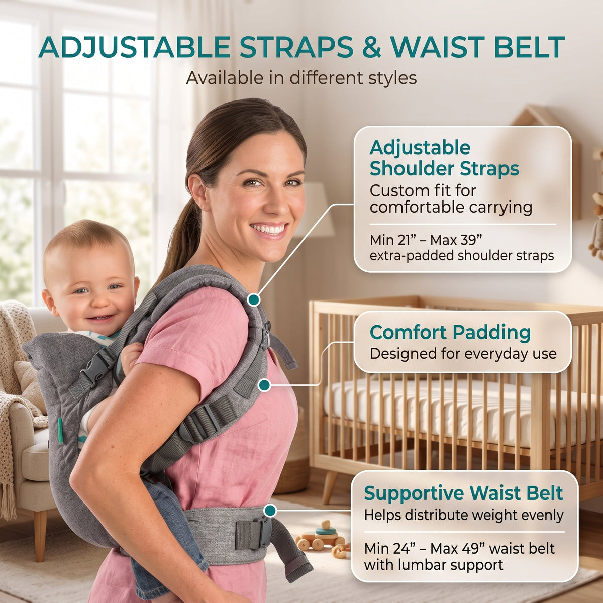 ELSVIN Flip 4-in-1 Ergonomic Baby Carrier – Gray – additional view