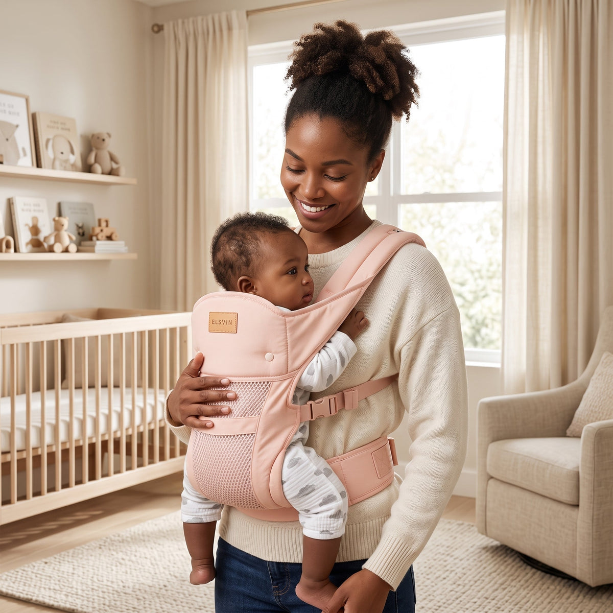 ELSVIN 3-in-1 Baby Carrier with Hip Seat – Cherry Pink – additional view