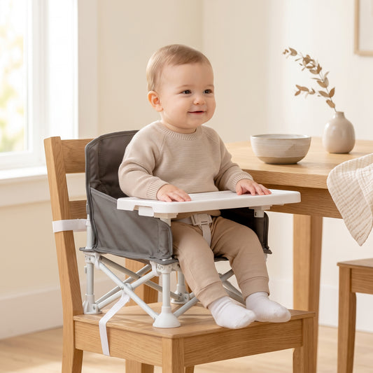 ELSVIN Portable Foldable Baby Booster Seat with Tray – Gray – main image